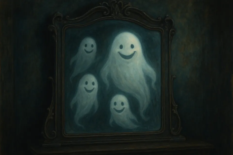 Divertidos espectros reflejados en un espejo de antigüedad