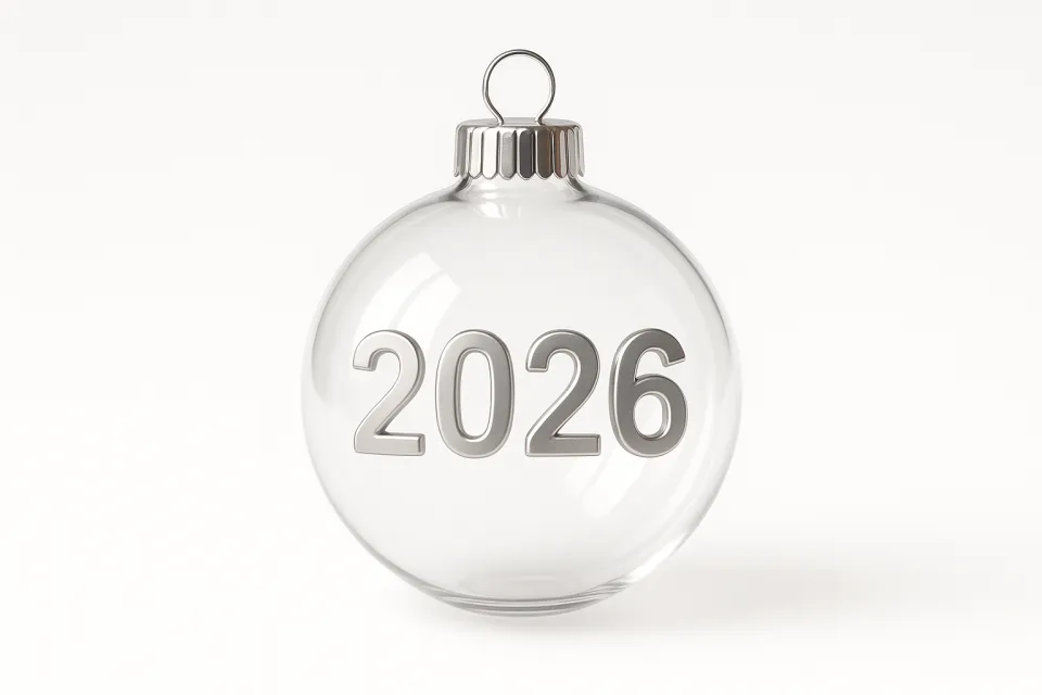 Adorno navideño transparente con la inscripción 2026