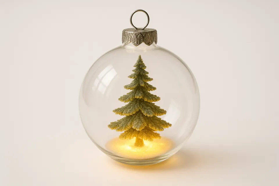 Bola de Navidad de vidrio con un árbol y luz interior