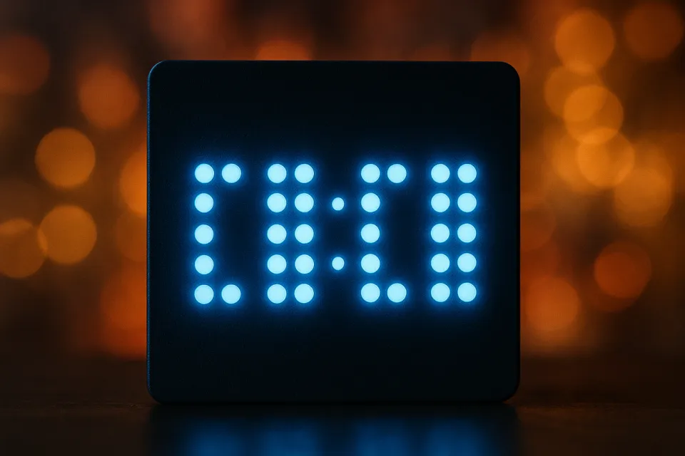 Светодиодная панель с текстом &laquo;СН&raquo; на темном фоне