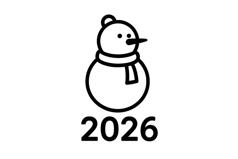 Минималистичный снеговик с годом 2026 внизу изображения