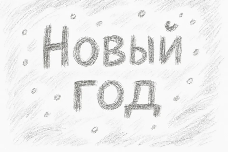 Drawing with the inscription 'New Year' on a white background