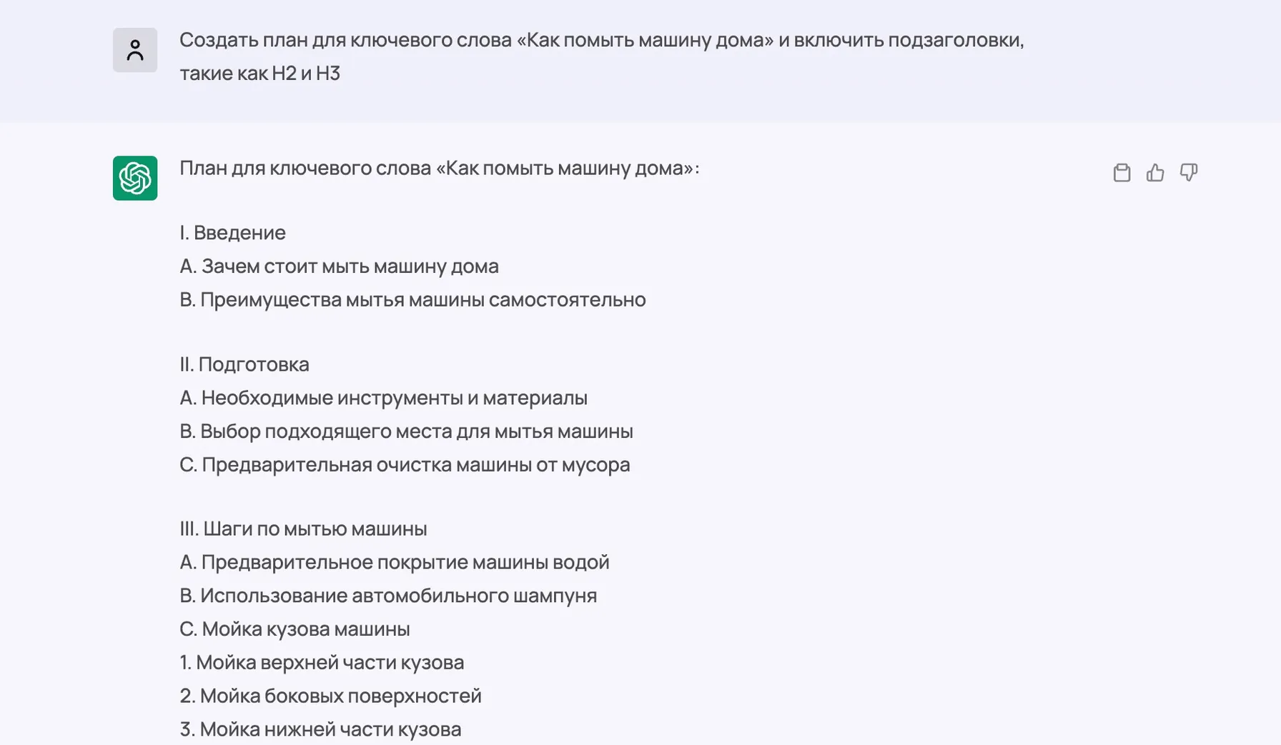 пример промта и результата от chatgpt на тему - Создание контент плана