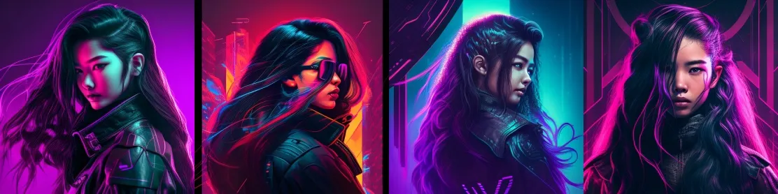 Запрос: An Asian woman with long hair, synthwave, — ar 1:1