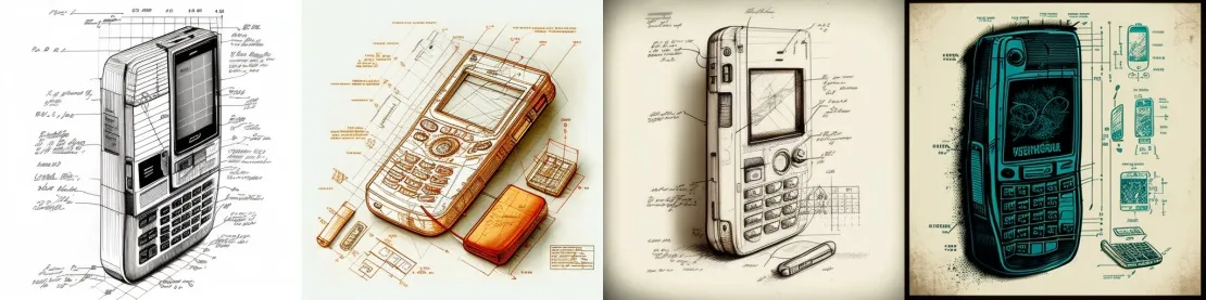 Запрос: A old cell phone, diagramatic drawing