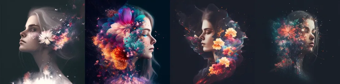 Запрос: A beautiful woman, flowers and firework, double exposure