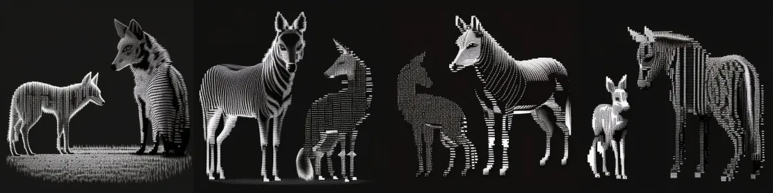 Запрос: A zebra and a fox, ASCII art