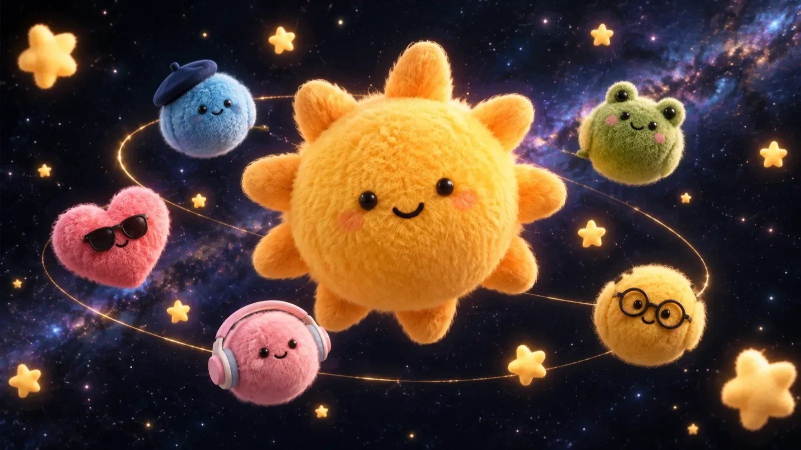 Үлпілдек GPT-6.1 Sol күні, айналасындағы орбиталарда бес жұмсақ dots ұшып жүр