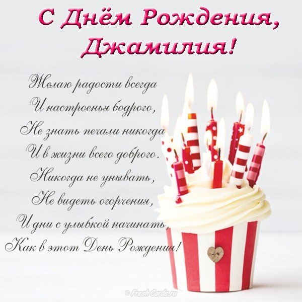 Джамиля с днем рождения открытка