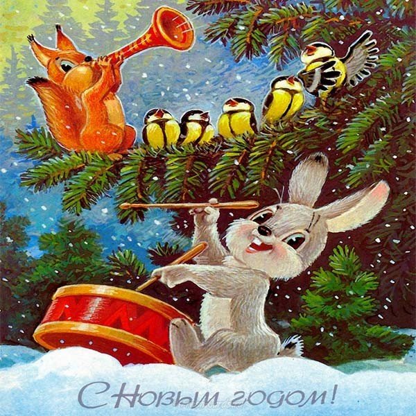 Открытка с новым годом заяц