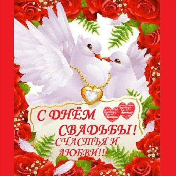 Поздравительная открытка со свадьбой красивая