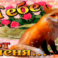 Открытка с лисой и розами — тебе от меня