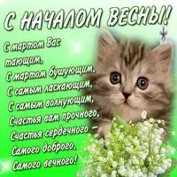 Картинка с котёнком и ландышами — с началом весны