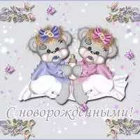 Открытка с мишками-двойняшками — с новорожденными