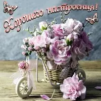 Открытка с велосипедом и цветами — хорошего настроения
