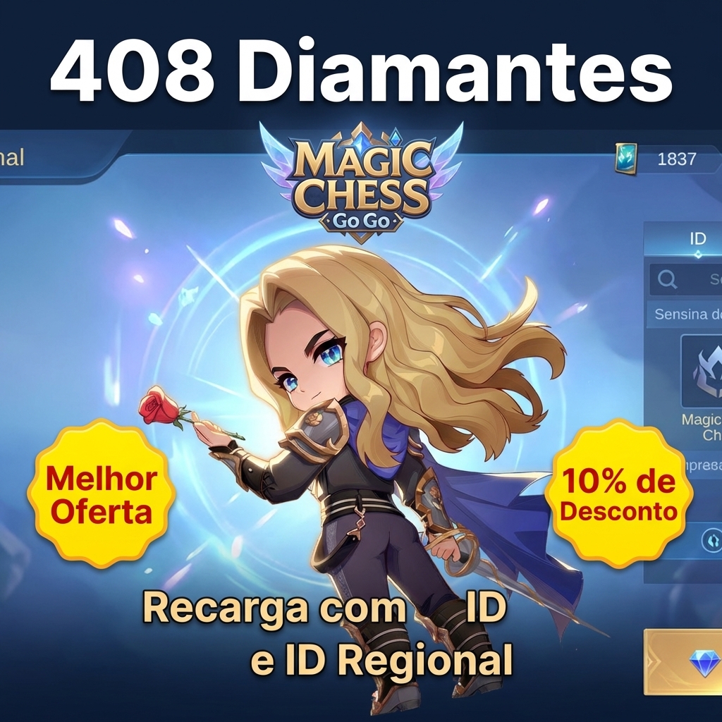 🔥 Magic Chess: Go Go 408 Diamonds - Recarga manual por ID e Regiao 💎📱 Moeda