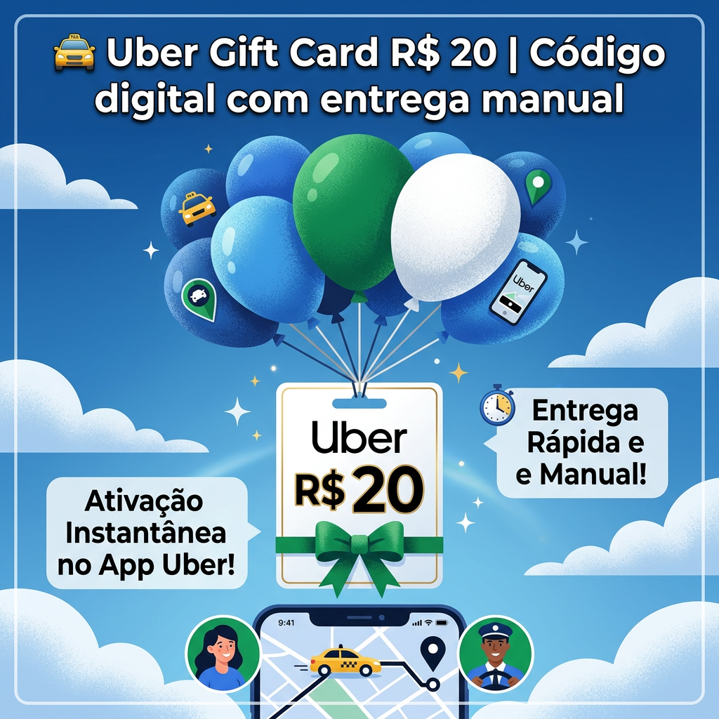 🛣️ Uber R$ 20 - Vale-presente digital com código manual Cartão-presente