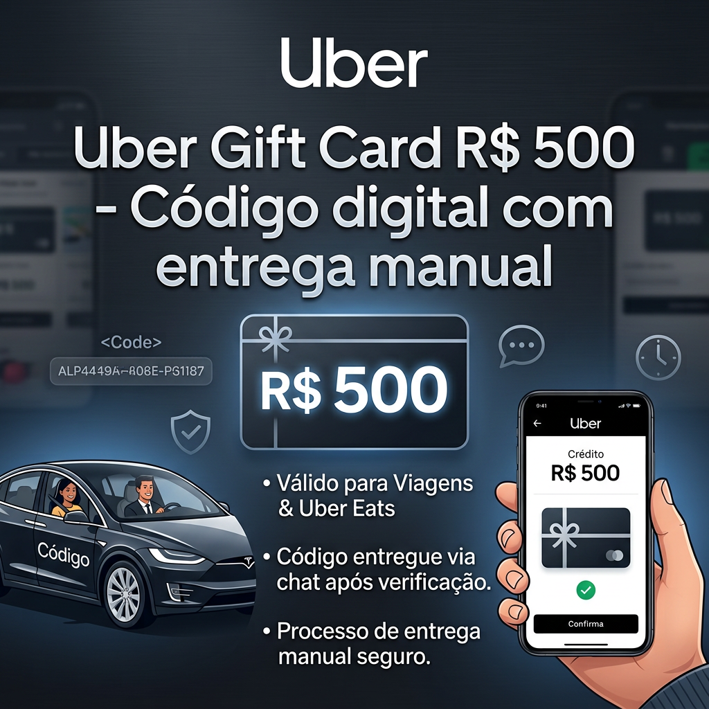 🧱 Cartão-Presente Uber R$ 500 - Crédito digital enviado por código