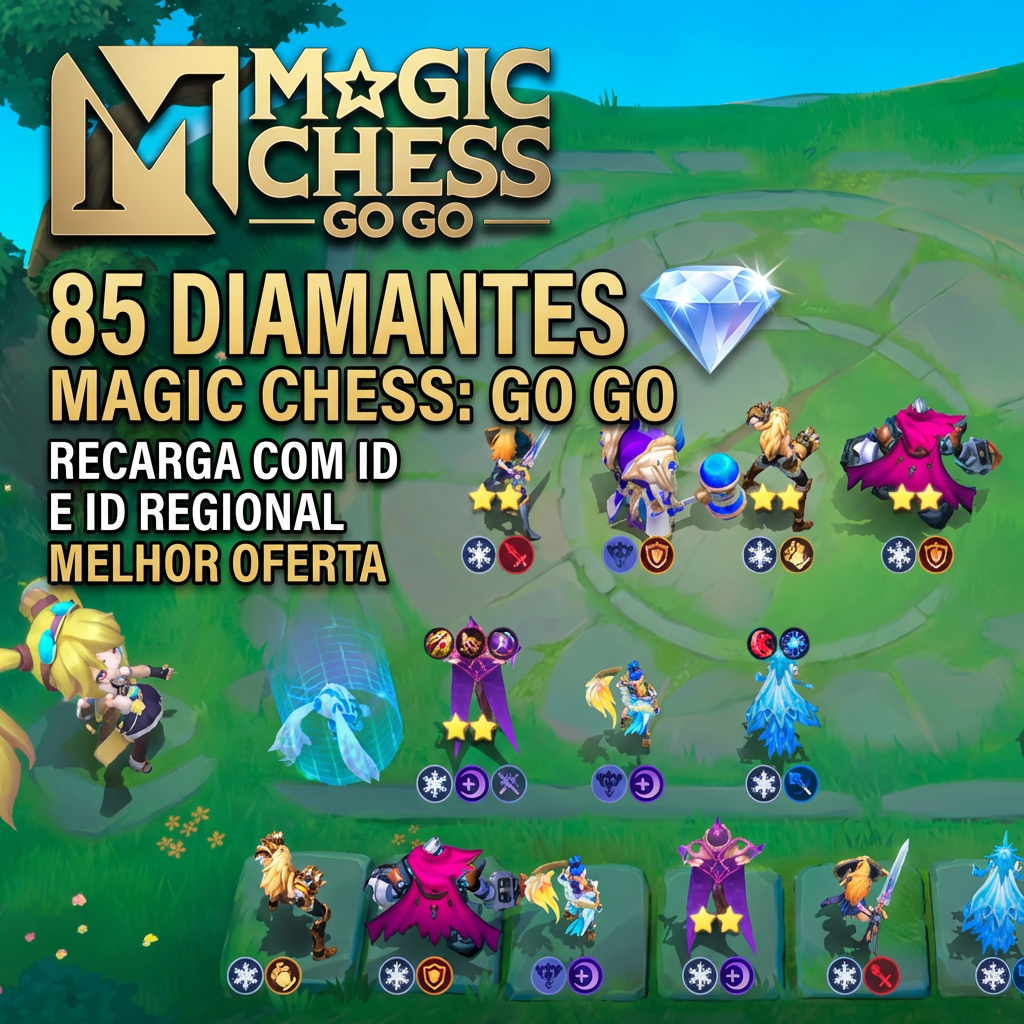 🌈 Magic Chess: Go Go - 85 Diamonds por User ID + Regiao 📱💎 Moeda