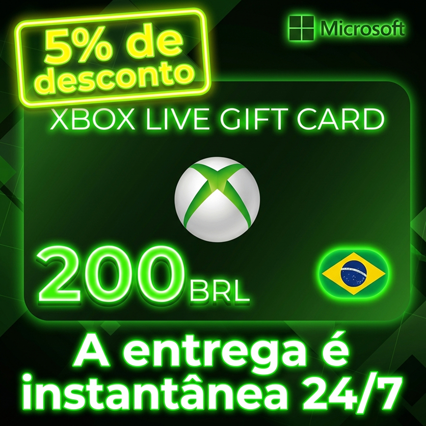 Xbox Live Gift Card 200 BRL — Código Digital Oficial 🎁✔️ A entrega é instantânea 24/7 ✔️ Plataforma