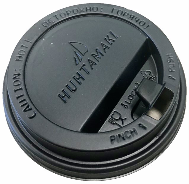 Крышка для стакана Huhtamaki 90 мм пластиковая черная с носиком (клапаном)