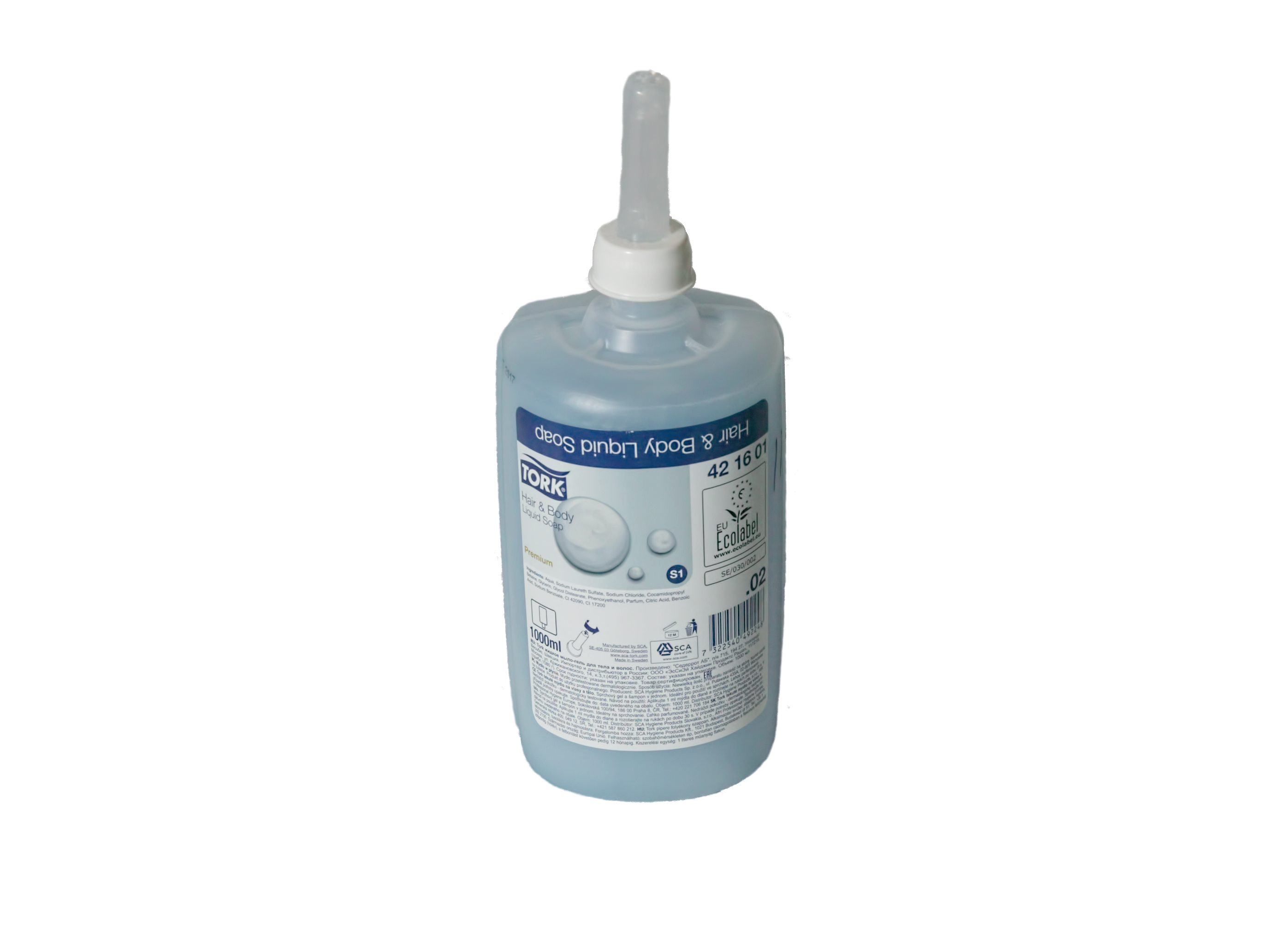 Мыло жидкое картридж TORK S1 Premium гель для тела и волос синее 1 л (арт 420601)