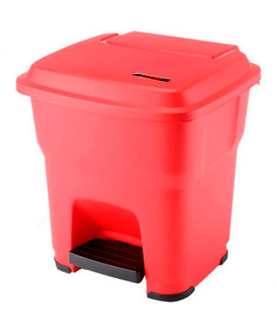 Контейнер ГЕРА с педалью и крышкой 35 л, красный, с наклейками для сортировки, арт. 137746