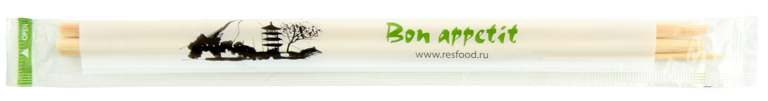 Палочки для суши бамбуковые круглые с зубочисткой в индивидуальной прозрачной упаковке 23 см