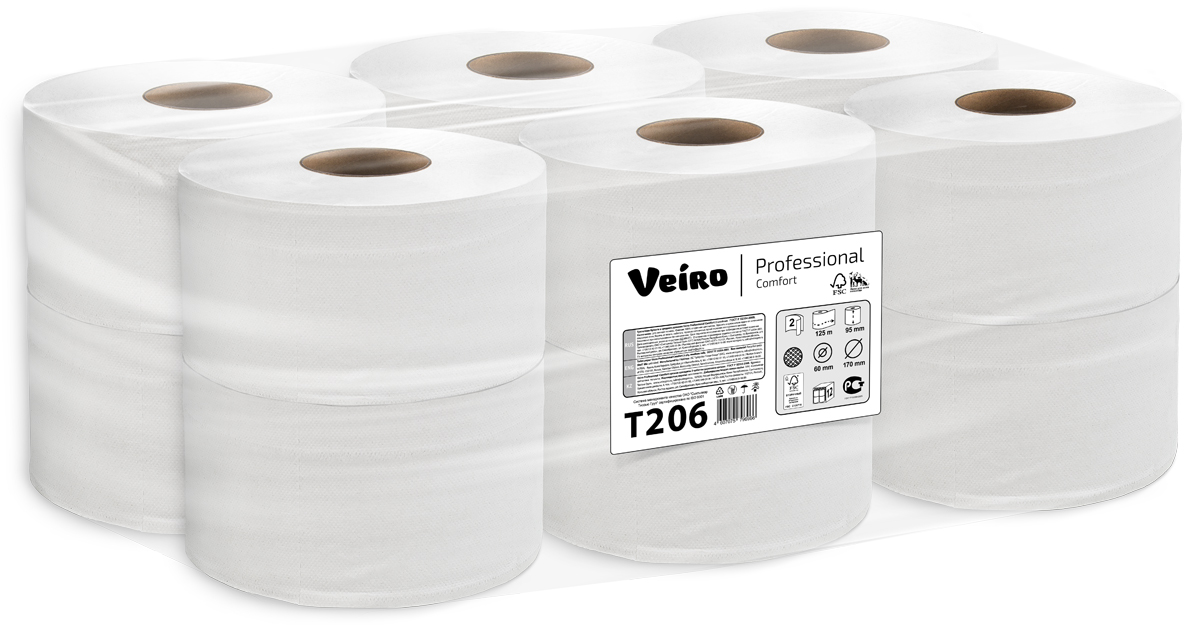 Туалетная бумага в рулоне VEIRO Professional Comfort 2 слойная белая 125 м (артикул производителя Т206)