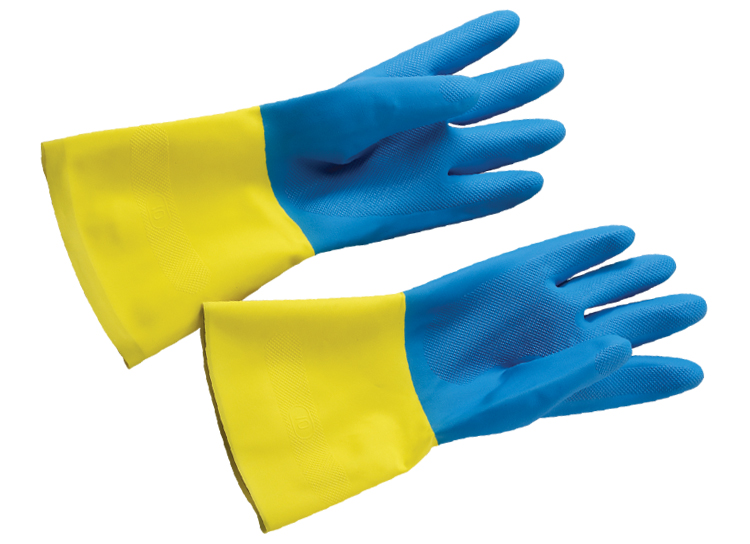 Перчатки резиновые BICOLOR Ben Fatto M сине-желтые, текстурированные