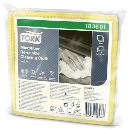 Салфетка многоразовая TORK из микрофибры 305х305 мм желтая в упаковке 6 шт(артикул производителя 183601)