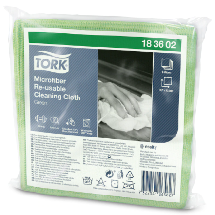 Салфетка многоразовая TORK из микрофибры 305х305 мм зеленая в упаковке 6 шт(артикул производителя 183602)