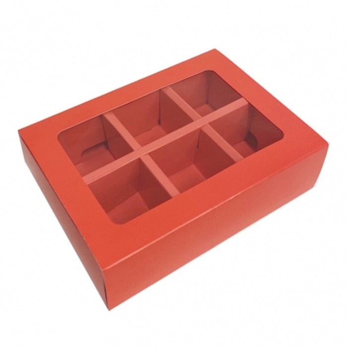 Коробка под 6 конфет с обечайкой 137х98,5х38,5 алый 