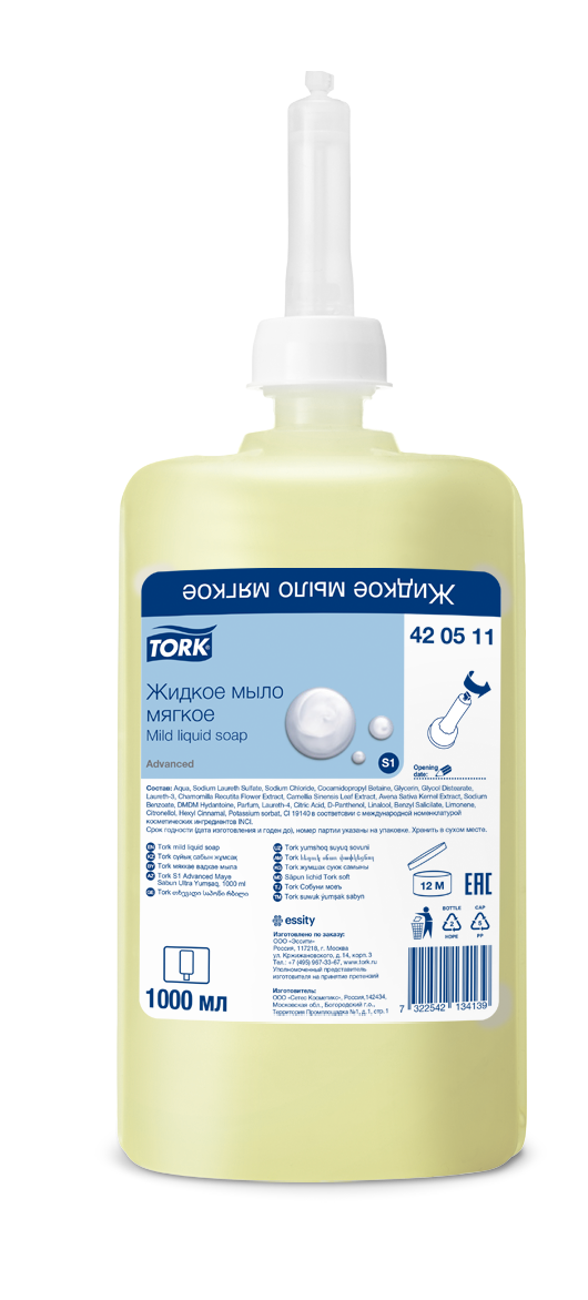 Мыло жидкое для рук картридж TORK S1 Advanced мягкое  1 л (артикул производителя 420511)