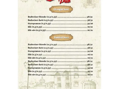 Pub menu Budweiser Pub
