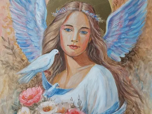 «Ангел света» 50x70 x1cм_2026 500 г Холст, акрил
