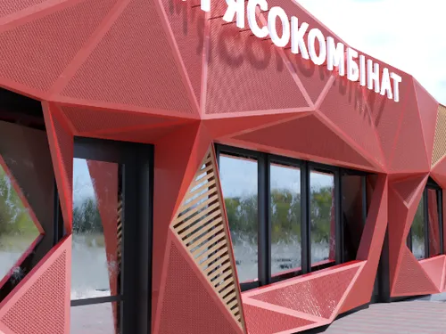 Облицовка фасада киоска "Мясокомбинат".