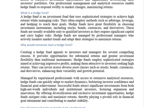 Hedge Funds Set up and Management service