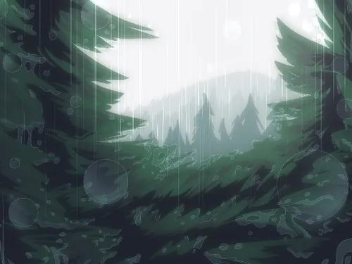 Rain and fog in the forest