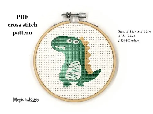 Little dino cross stitch pattern. Digital PDF pattern by Magic stitches