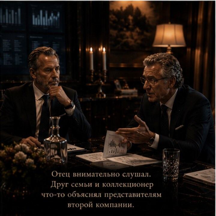 Отец Алины и Николай Сергеевич за столом переговоров.