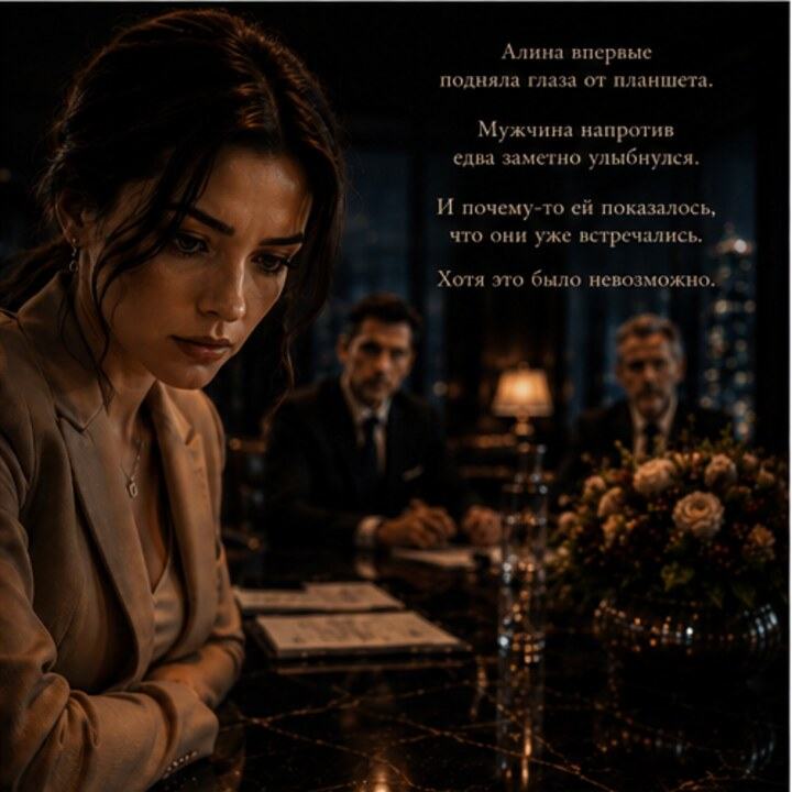 Алина поднимает взгляд от планшета и встречается глазами с мужчиной напротив.