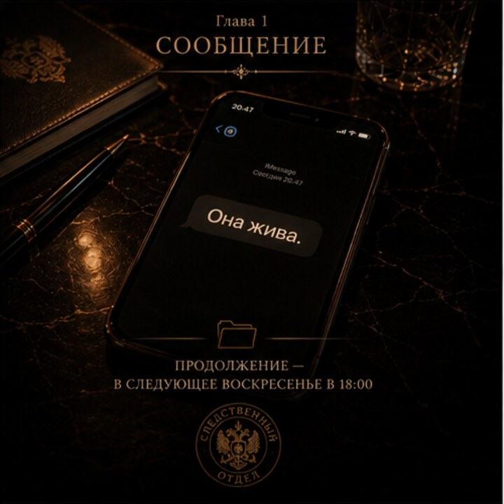 Финальный кадр с телефоном и сообщением «Она жива.»