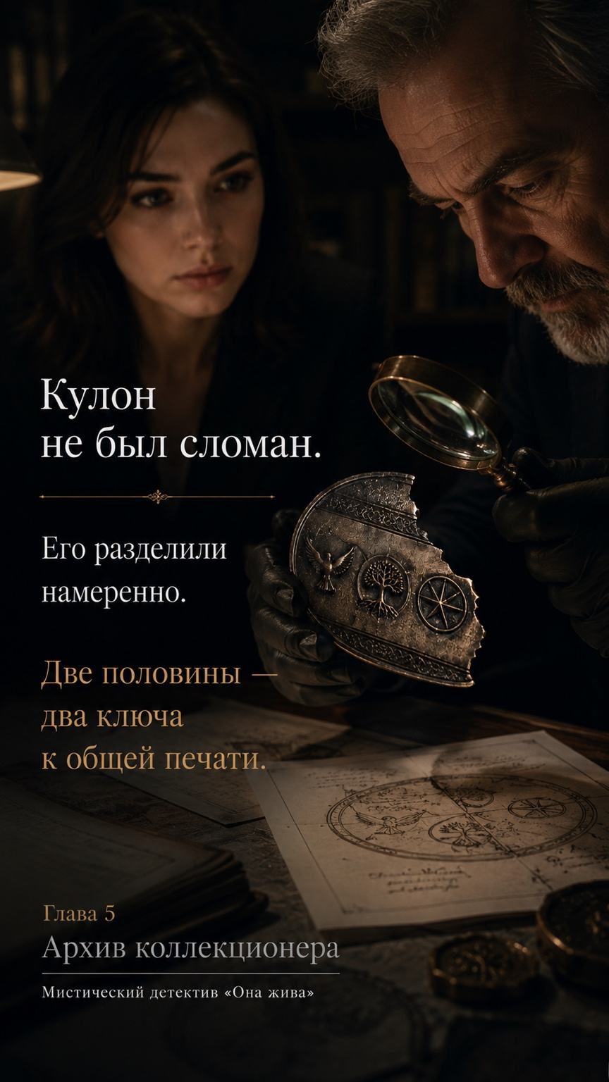 Кулон не был сломан. Его разделили намеренно.