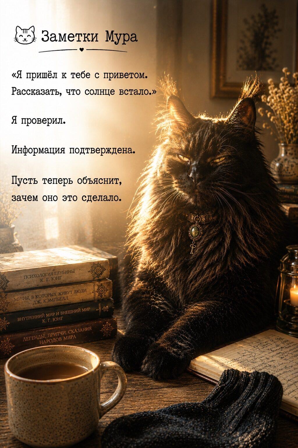 Мур проверил, что солнце встало, и ждёт объяснений