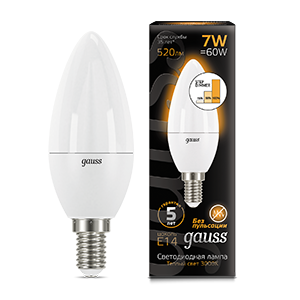 Gauss Лампа Свеча 7W 520lm 3000К E14 шаг. диммирование LED 103101107-S