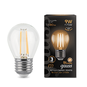 Gauss Лампа Filament Шар 9W 680lm 2700К Е27 LED 105802109