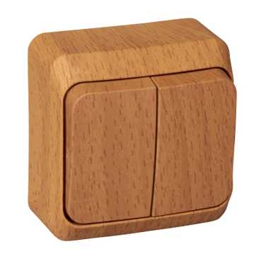 Systeme Electric Этюд наруж Дача Темный бук Выключатель 2-клавишный с подсветкой (сх. 5)