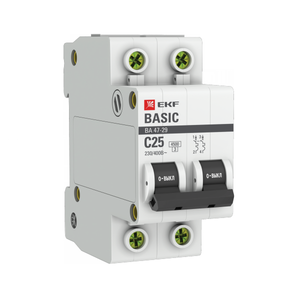 EKF Basic ВА 47-29 Автоматический выключатель (С) 2P 25А 4,5кА mcb4729-2-25C