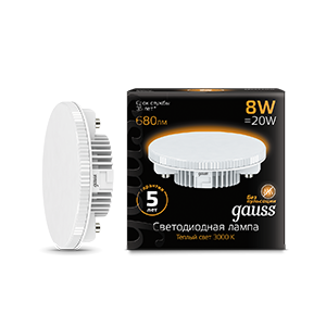 Gauss Лампа GX53 8W 680lm 3000K LED 108008108